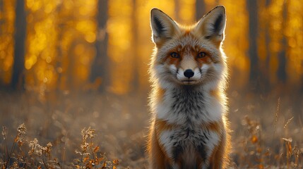 Obraz premium Red Fox in Golden Forest Sunlight