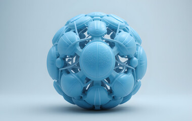 3d render of a blue ball. Inflated blue shape in glass cell. 3d rendering illustration. 3d render of a blue sphere.