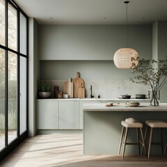 A modern and bright kitchen featuring natural lighting and decor