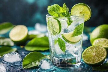 Fototapeta premium A mojito with fresh mint and lime, coolness