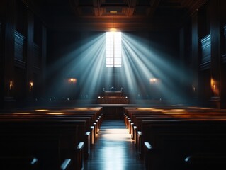 Light streaming through a courtroom during a quiet moment in the afternoon