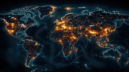 Fototapeta premium Illuminated Earth at night, showing global city lights.