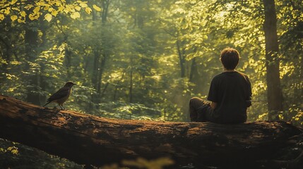 Birdwatcher Contemplative Observing Bird Forest