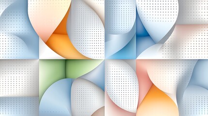 Abstract Pastel Color Blocks Geometric Shapes Modern Background Design Curve Lines Dotted Texture