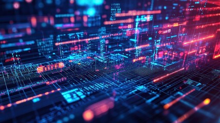 Obraz premium Abstract digital data stream, glowing lines and binary code.