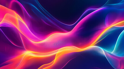 Vibrant rainbow neon light waves abstract background design. Phosphorescent Waves. Illustration