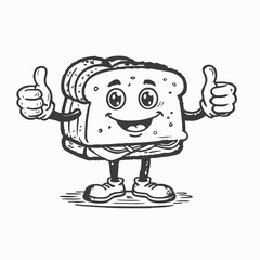 sandwich cartoon character showing thumb up. Vector cartoon illustration isolated on black silhouette background