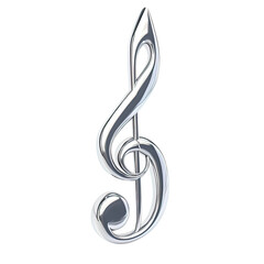 Obraz premium Silver musical note with a silver pin on it on transparent background