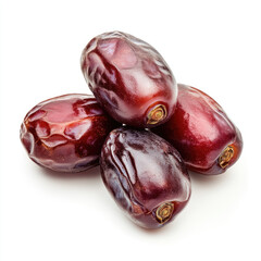 Obraz premium A close up shot of a small pile of four medjool dates on a white background surface