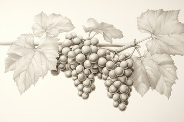 Obraz premium Grapes vine branch, autumn harvest, vineyard, sepia tone, food illustration