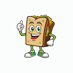 Cute sandwich cartoon character showing thumb up. character mascot merry sandwich with big ears showing sign of okay Isolated vector illustration