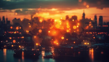 Fototapeta premium Logistic Network Distribution On Worldwide Map: Transport And Shipping Via Container Cargo Freight Ship For Fast Global Goods Orders Delivery.