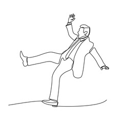 Continuous Single Line Drawing Vector Illustration of Businessman Falling, Financial Crisis. People losing business and jobs.