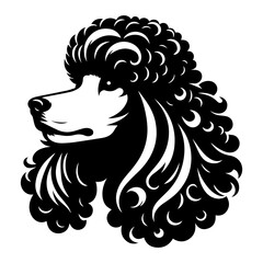 Poodle's head is a black and white logo. EPS vector graphics.