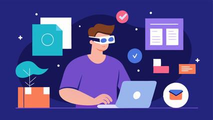 Marketing Materials A designer finalizes promotional artworks for a VR experience diligently arranging graphics and text on a layout for social media and print adver showcasing the