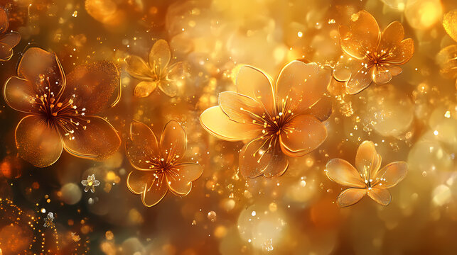 Golden floral whispers dancing in the ethereal realm abstract art captivating visuals enigmatic environment dreamlike viewpoint nature's intricate beauty. Luminous Whispers. Illustration