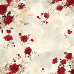 Fototapeta premium Red roses on beige textured background.