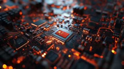 modern cpu with chinese flag on a motherboard