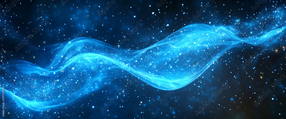 Aufkleber Abstract blue wave with sparkling particles, resembling cosmic energy or nebula, creating a dynamic and ethereal atmosphere, ideal for fantasy or technology concepts