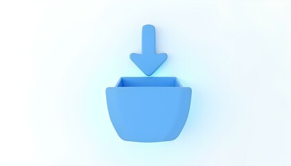 A 3D render of a blue download icon against a white background