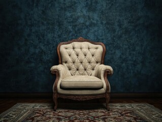 A detailed image of a single vintage armchair in a room
