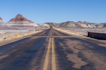 An Empty Road in the Badlands of the Petrified Forest National Park Arizona