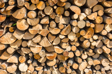 firewood outdoor background. natural fuel and energy concept. woodpile texture