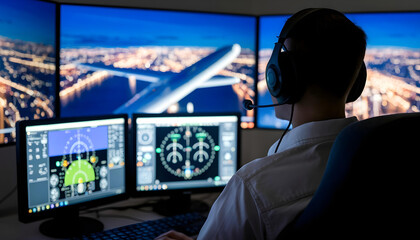 Obraz premium operating control system air plane fly