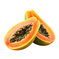 Ripe, orange and green fruit with a small hole in the middle on transparent background