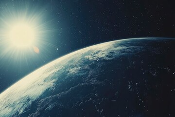 Satellite flying around the planet, beautiful outer space