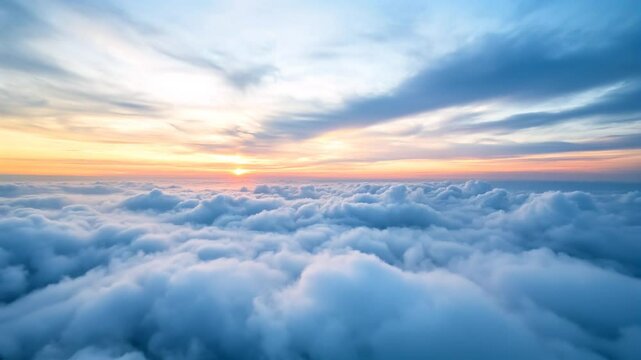 white clouds in the sky at dusk with orange horizon in the background 4k drone footage
