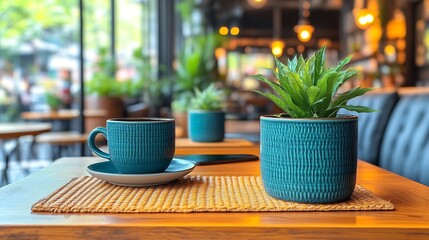 Modern Minimalist Workspace with Computer and Plants on Gray Desk