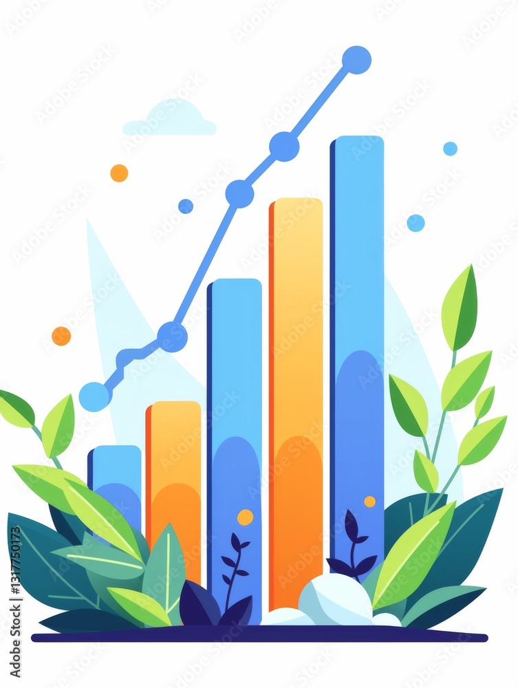 Wall mural bar graph showing sales data for an online store with blue and yellow bars on a light background