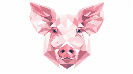 Obraz premium Minimalist pastel pink pig face illustration in a flat design style, clean vector lines and geometric shapes on a textured white background with noise.