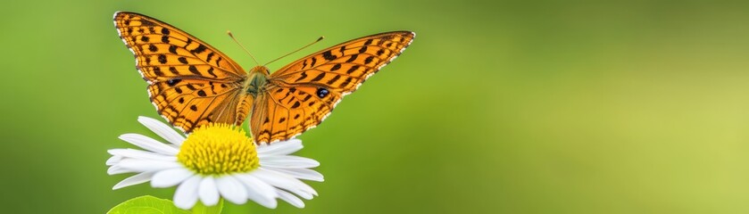 Fototapeta premium Vibrant Butterfly Resting on a Blooming Flower in a Lush Green Garden Landscape