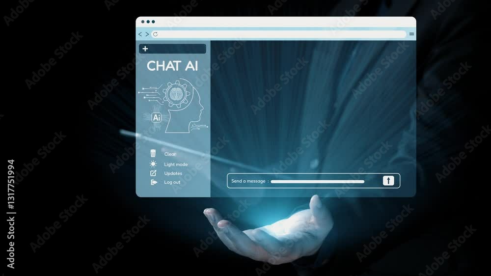 Poster a dynamic representation of a chat ai application user interface, highlighting interactive features 