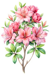 Obraz premium Elegant Watercolor Azalea in Full Bloom – Perfect for Floral Designs, Wedding Themes, and Nature-Inspired Projects on a White Background