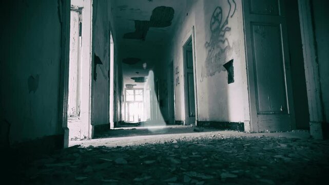 Mysterious appearance of a female ghost in an abandoned building