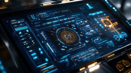 Obraz premium Futuristic Smart Grid Interface with Interactive 3D Power Network Visualization