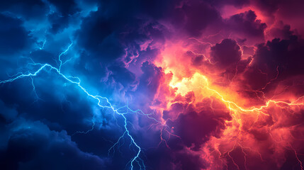 Dynamic fractal lightning storm artwork with vibrant energy and colorful background. Electric Twilight. Illustration