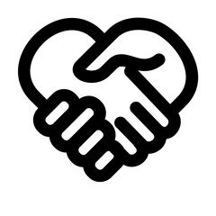 Two Hands Clasped Together Forming A Heart, Symbolizing Unity, Love, And Support In A Bold, Simple Black Line Art Style