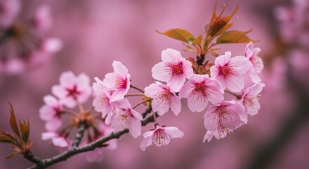 Obraz premium Pink Cherry Blossoms in Macro Focus