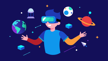 Naklejka premium These descriptions can be used as inspiration for creating vector illustrations that depict the exciting world of VR in entertainment.