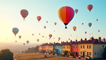 Obraz premium colorful hot air balloons vibrant houses