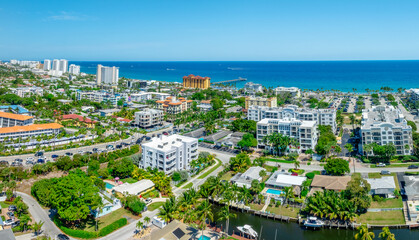 Drone view of Deerfield Beach, Florida with city