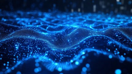 Abstract Blue Digital Waveform Background: Futuristic Data Visualization of Dynamic Energy Flow