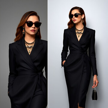 Zaffre wrap skirt suit with bold statement jewelry exudes modern sophistication