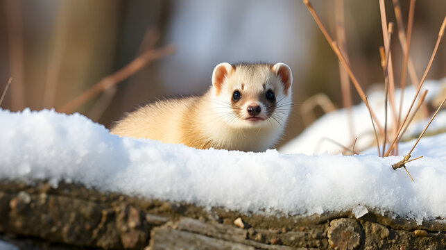 Hermelin (Mustela erminea) im Winterfell