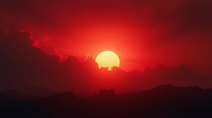 Dramatic red sunset with clouds