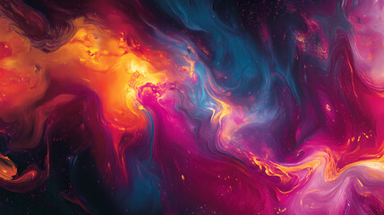 Vibrant fluid abstract flames explosion digital painting cosmic inspired art. Iridescent Flames. Illustration